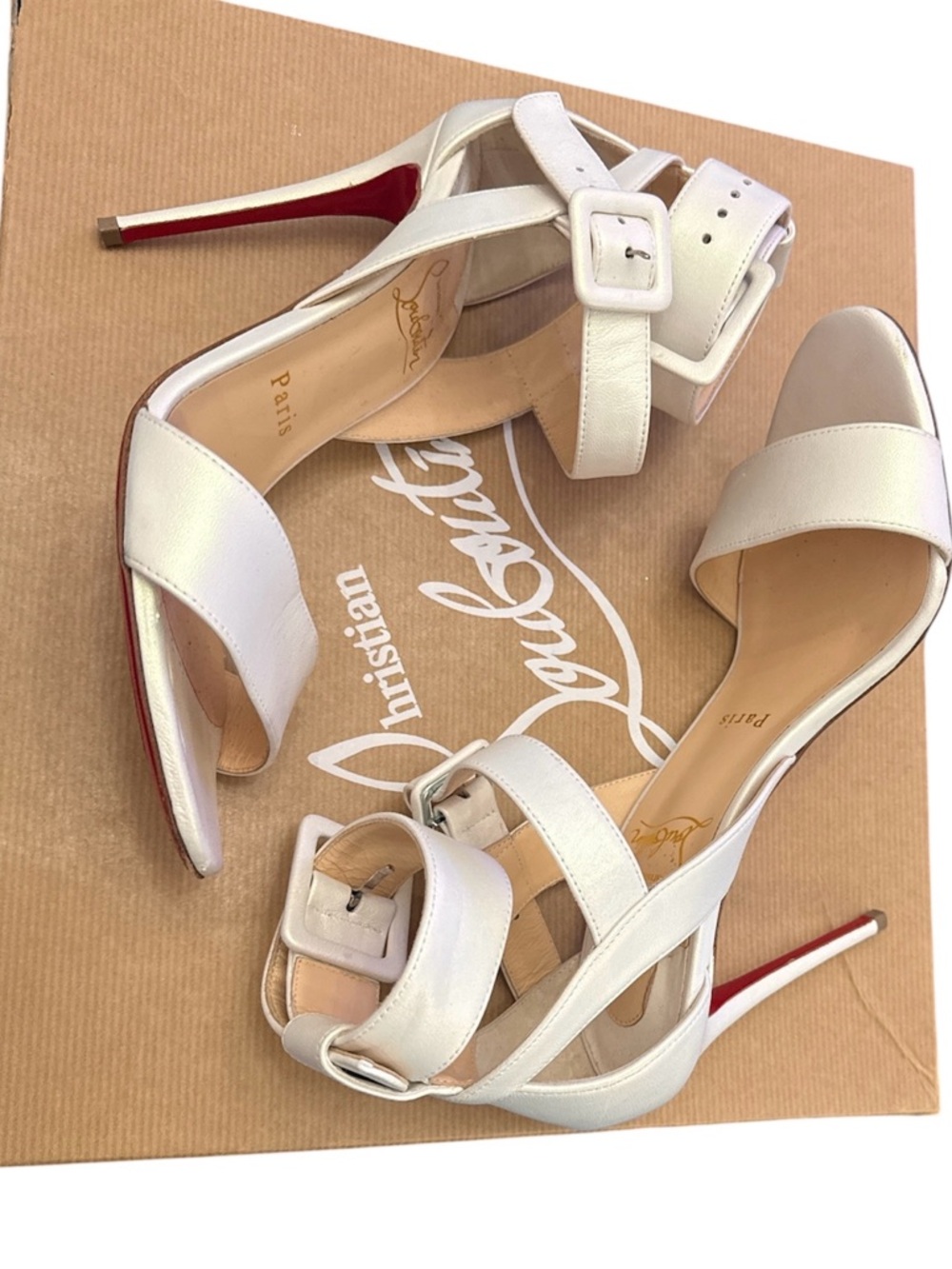 CHRISTIAN LOUBOUTIN NAPPA MULTIPOT 100 SANDALS 37 SNOW WHITE